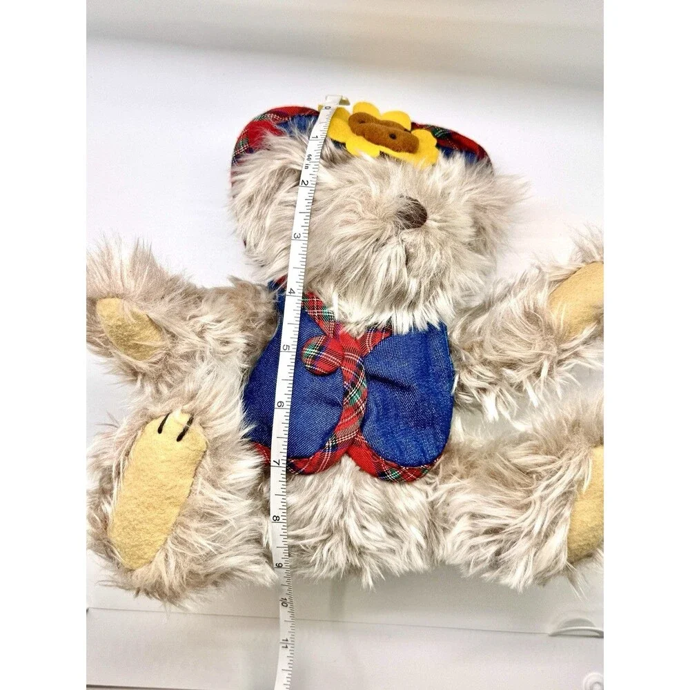 Pickford Bears Blossom The Brass Button Bear Sunflower Plaid Denim Vintage Plush